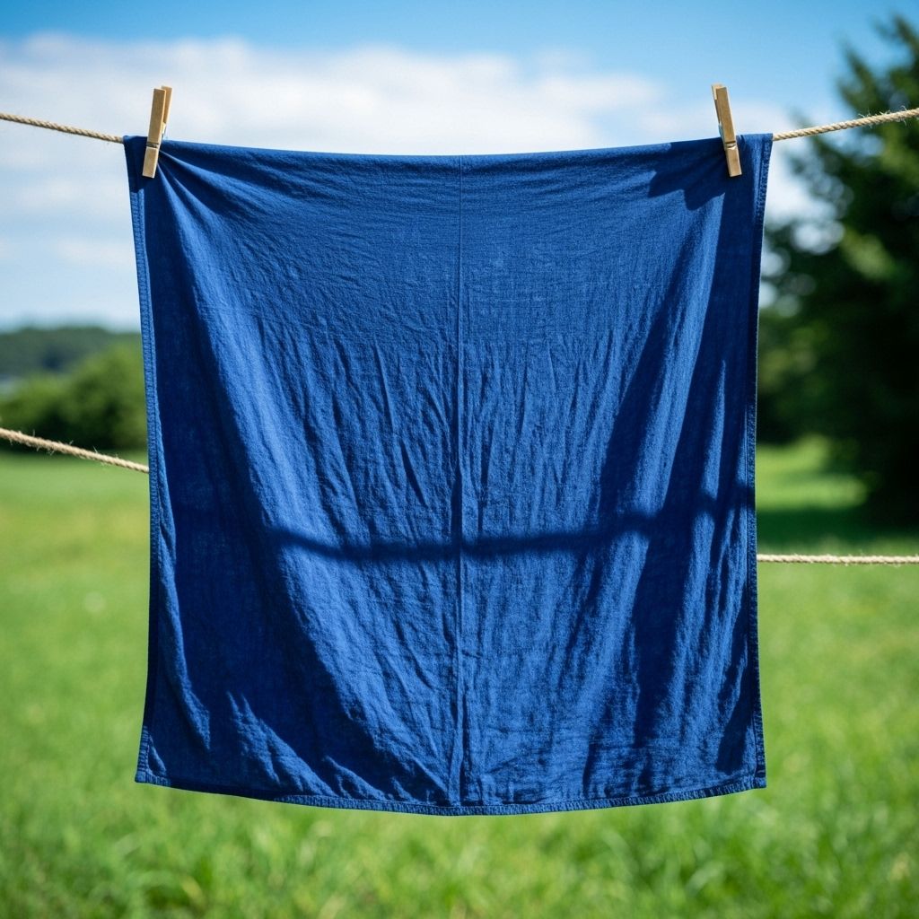 Natural indigo dyed cloth drying in sunlight
